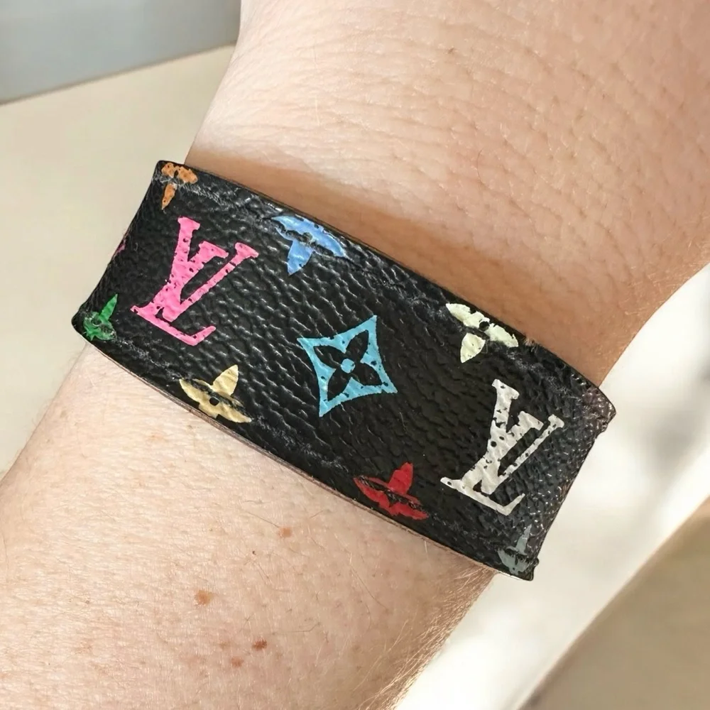 Authentic Louis Vuitton Black Murakami Multicolor Koala Leather Cuff Bracelet